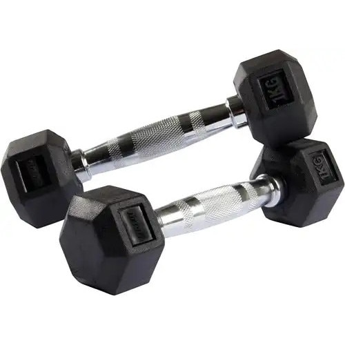 Haltère Hexa Pro VirtuFit - 22,5 Kg, Poignée Chromée, Tête Fonte, Protection Caoutchouc