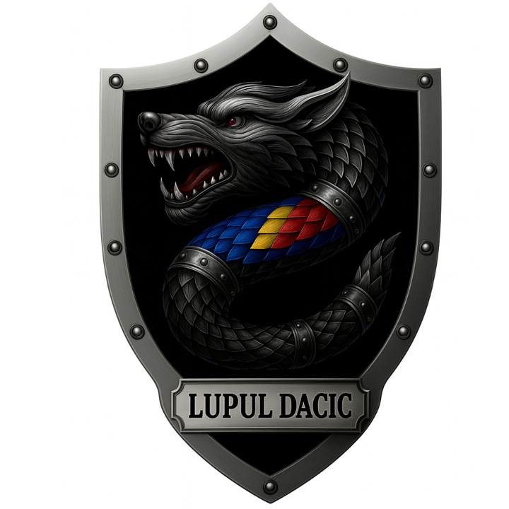 Pin metalic Rexford Lupul Dacic, silver, 32x22.3mm