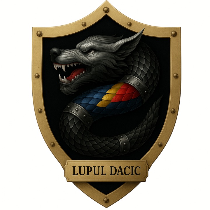 Pin metalic Rexford Lupul Dacic Gold, 3D, negru, 32x22.3mm
