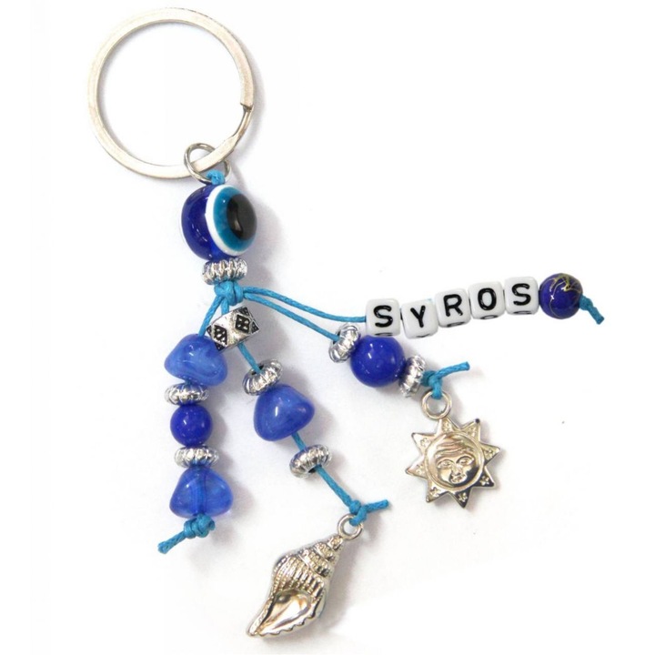 Breloc Kostibas, model 6229-655GB, Metalic, Albastru, Model ochi de deochi