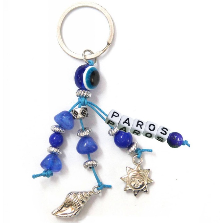 Breloc Kostibas, model 6229-655GE, Metalic, Albastru, Model ochi de deochi