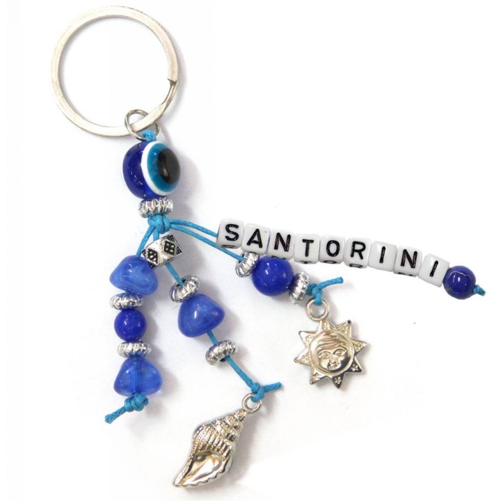 Breloc Kostibas, model 6229-655GA, Metalic, Albastru, Model ochi de deochi