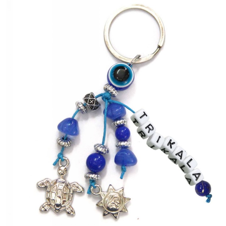 Breloc Kostibas, model 6229-653RA, Metalic, Albastru, Model ochi de deochi