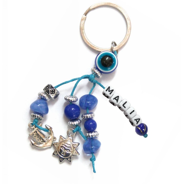 Breloc Kostibas, model 6229-654BF, Metalic, Albastru, Model ochi de deochi