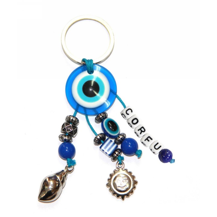Breloc Kostibas, model 6229-645CA, Metalic, Albastru, Model ochi de deochi