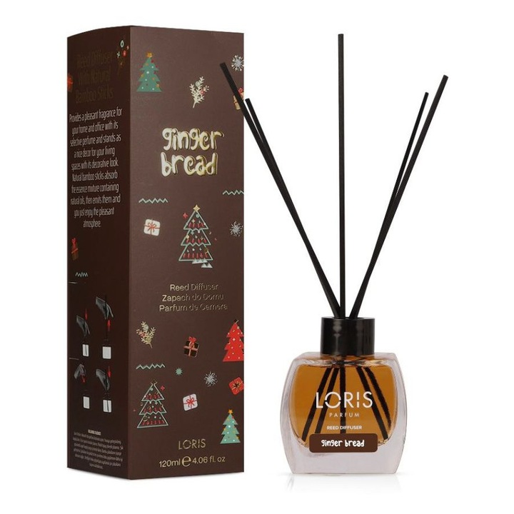 Odorizant Camera cu bete de Bambus Natural, Ghimbir, Ginger Bread 120 ml Loris