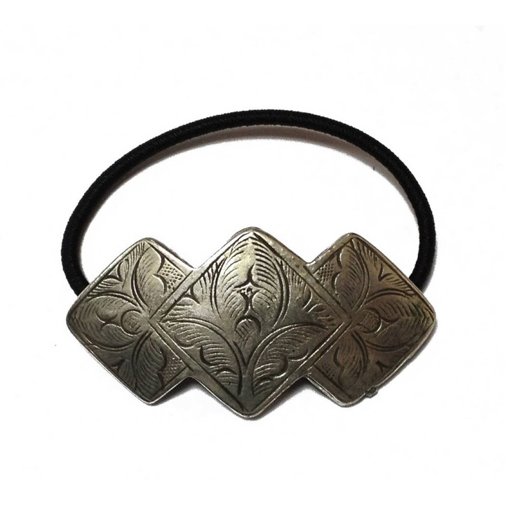 Elastic cu ornament par, Kostibas, Negru, Metalic/Cauciuc