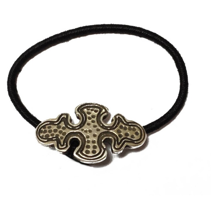 Elastic cu ornament par, Kostibas, Negru, Metalic