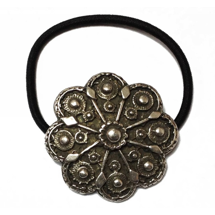 Elastic cu ornament par, Kostibas, Negru, Metalic/Cauciuc