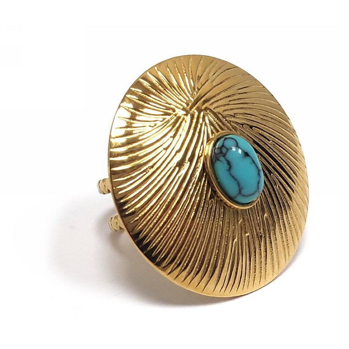 Inel dama Karma 2412-057X, auriu, cu piatra, verde