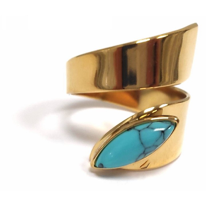 Inel dama reglabil, Karma, model 2412-051X, auriu, cu piatra turcoaz