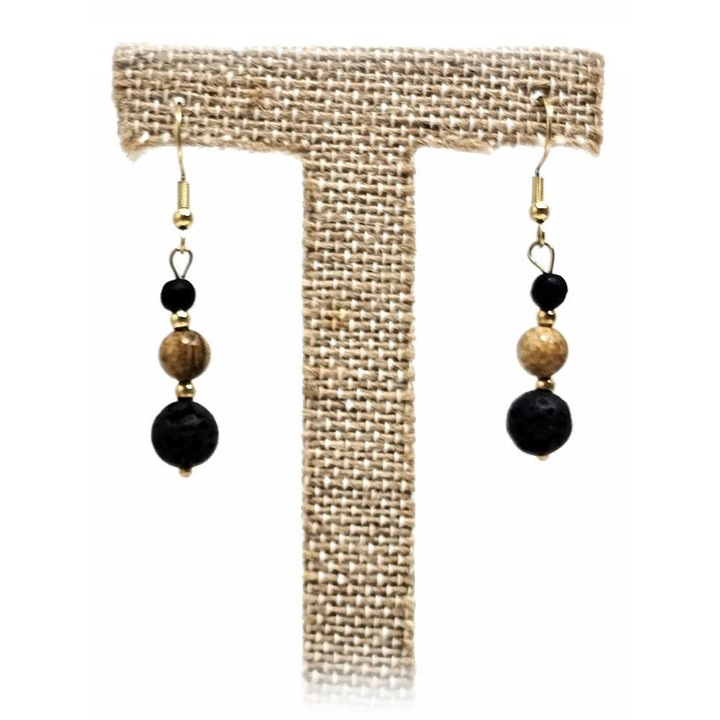 Cercei dama, KARMA, design trendy, negru/maro