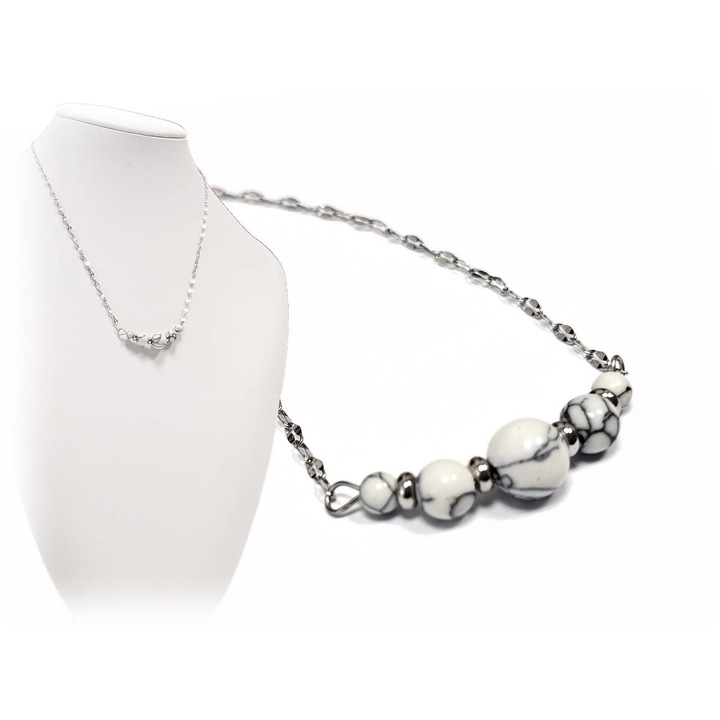 Colier dama, Karma, argintiu/alb
