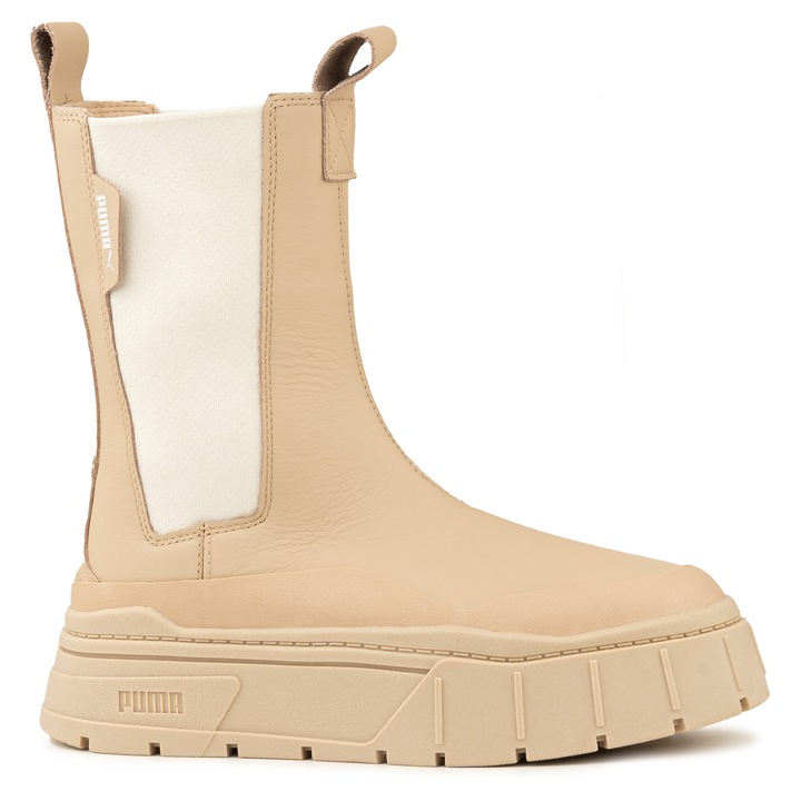 Cizme dama, Puma Mayze Stack, platforma inalta, culoare bej, piele naturala, 42 EU