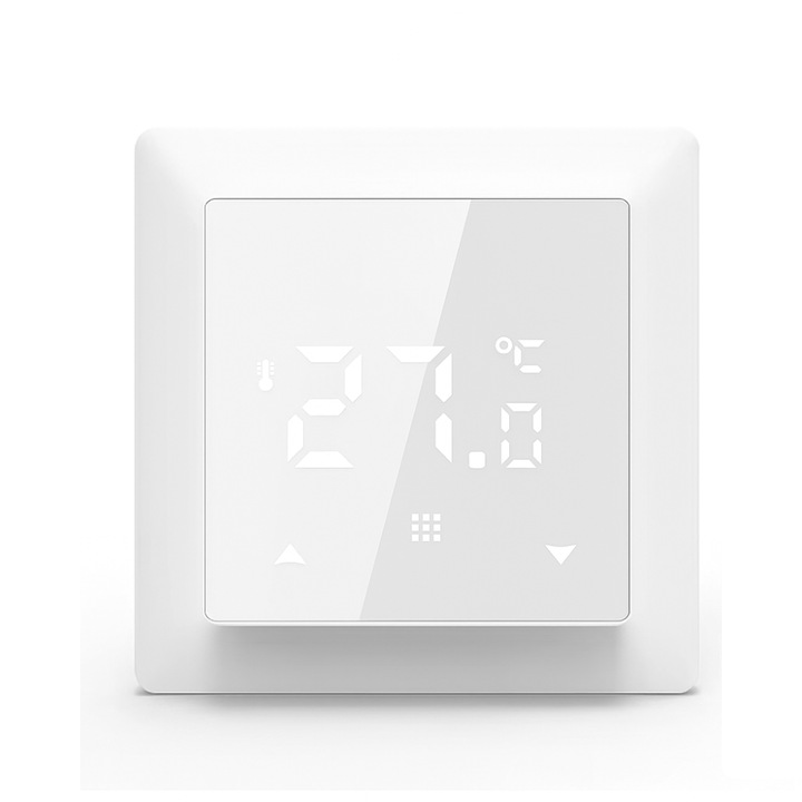 Termostat Inteligent Wireless WiFi, Control de pe Telefon prin internet, Control Vocal Alexa & Google, Afisaj LED, Compatibil Tuya, pentru Centrala Termica, Incalzire in Pardoseala, Usor de Montat, Design Modern, alb