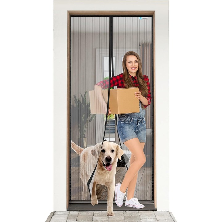 Mágneses szúnyogháló ajtóhoz, 85x210cm, fekete, könnyű telepítés, készlet