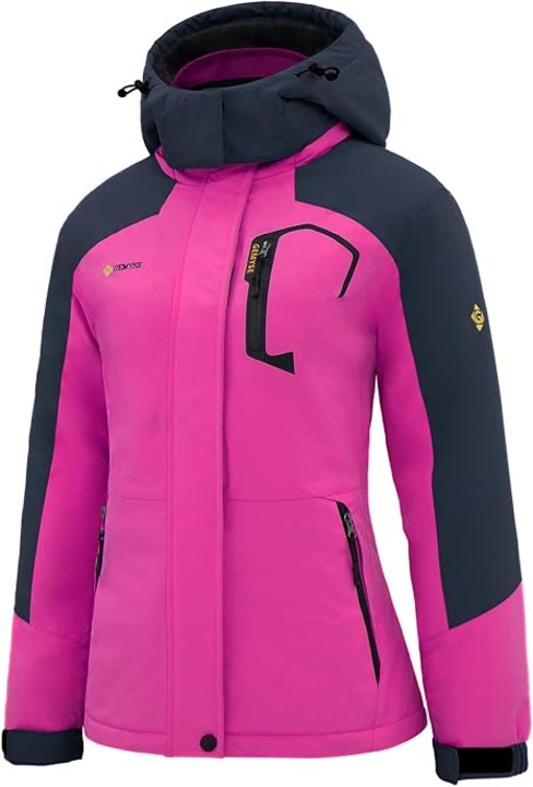 Geaca de Ski pentru Femei, GEMYSE, Impermeabila, Cu gluga, Calduroasa, Captusita cu Fleece polar, Rezistenta la vant, Perfecta pentru iarna, ski, snowboard, snowmobile, Marimea XL EU, Roz cu Gri Inchis