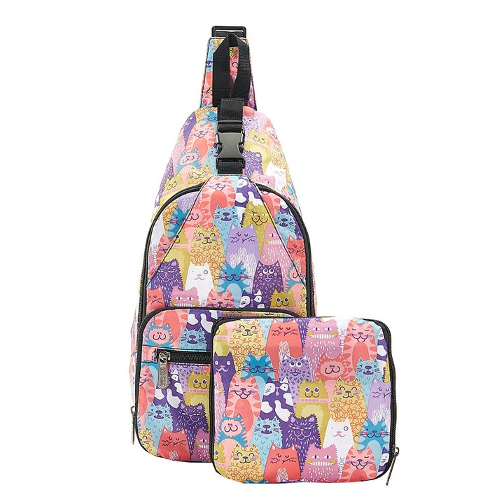 Ghiozdan Eco Chic, Multiple Cats Cross Body, multicolor