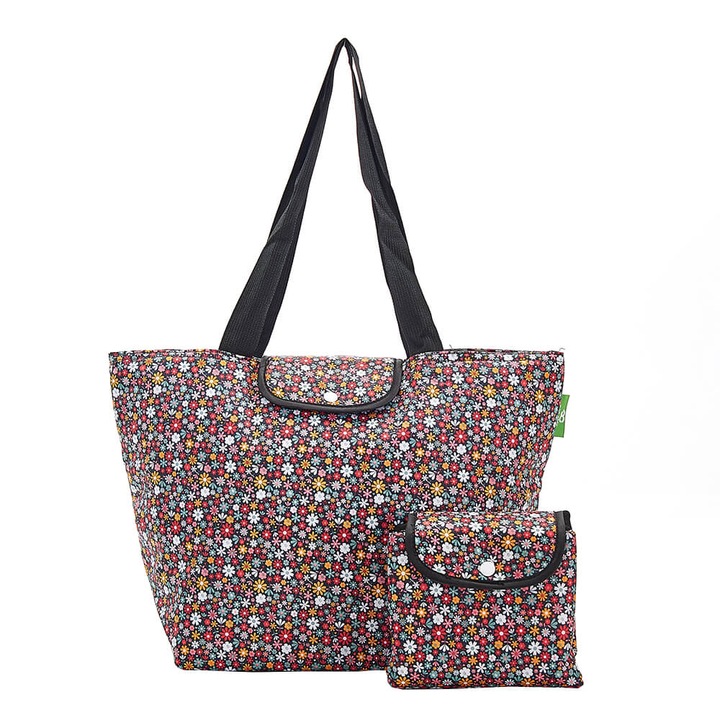 Geanta termo-izolanta Eco Chic, model Black Ditsy, dimensiune mare, culoare neagra