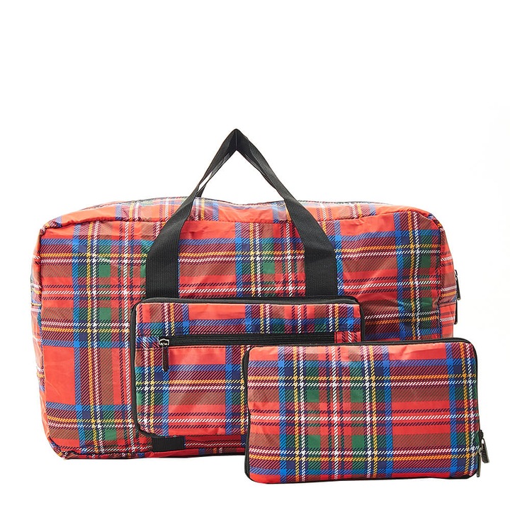 Geanta de umar Eco Chic, model Tartan rosu, dimensiuni 30x45cm