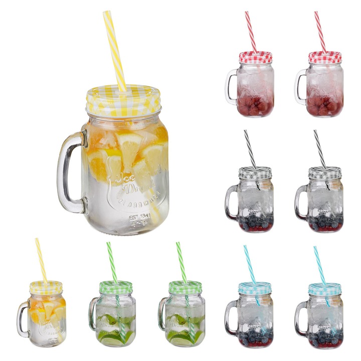 Relaxdays színes ivóüveg készlet, 10 db-os, sárga/zöld/átlátszó