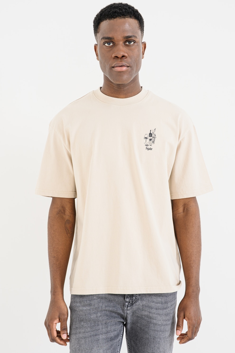 Pegador, Tricou cu imprimeu si decolteu la baza gatului, Crem, L