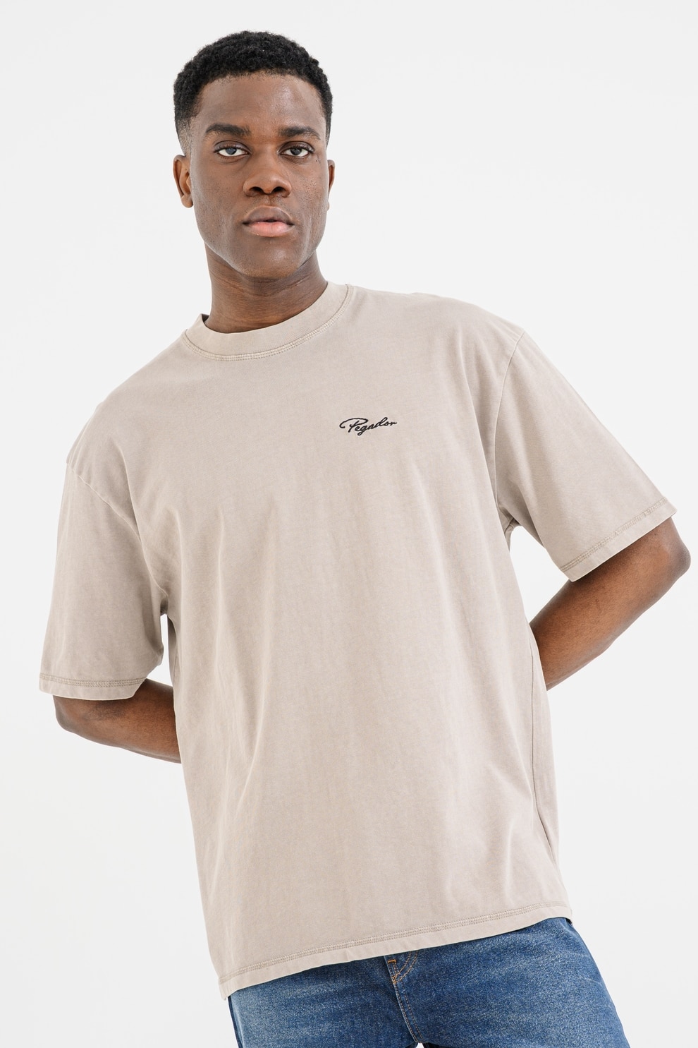 Pegador, Tricou lejer de bumbac, Gri deschis, Negru, L
