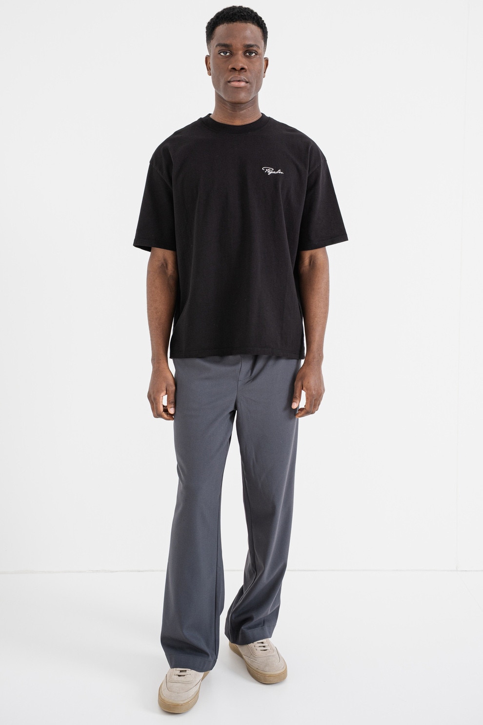 Pegador, Tricou lejer de bumbac, Alb, Negru, L