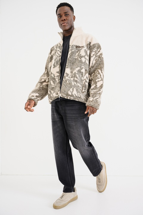 Pegador, Jacheta cu fermoar si buzunare, Maro taupe/Crem