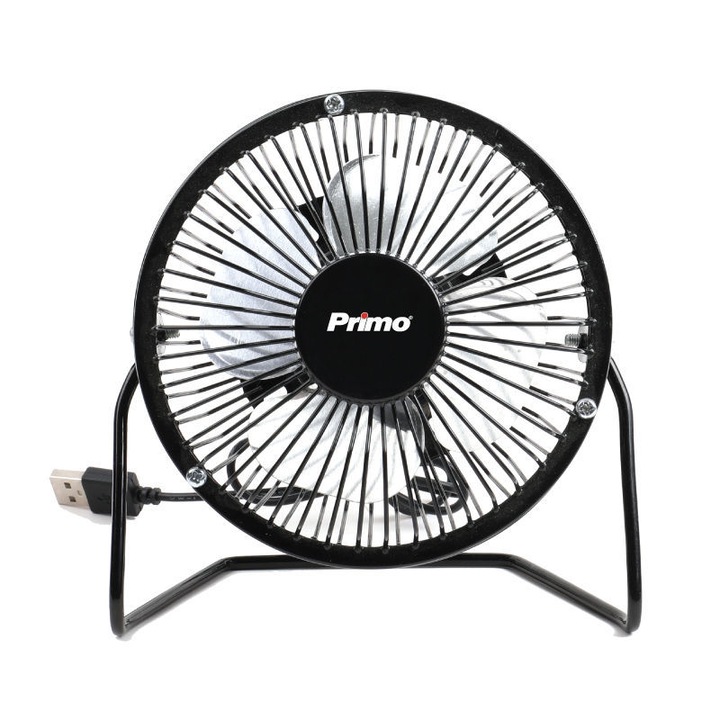Ventilator mini PRIMO 4'' cu USB, metalic, 10W, negru