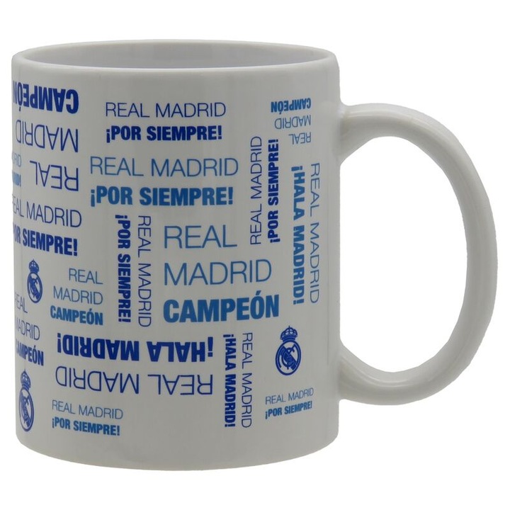 Cana ceramica Real Madrid 330ml, rezistenta la microunde si masina de spalat vase