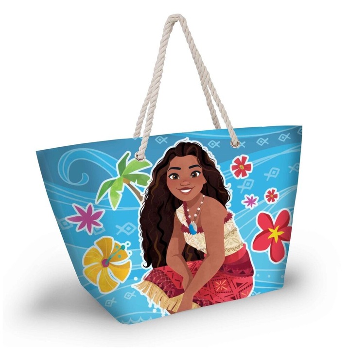 Geanta de plaja, Karactermania, Vaiana Moana, 1 compartiment cu fermoar, 37x52x17cm