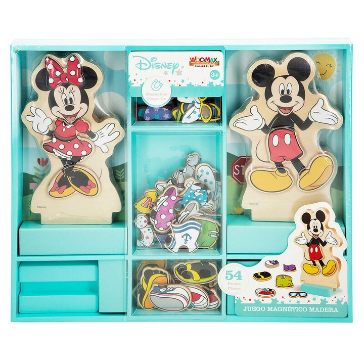 Set magnetic pentru copii, Woomax, Mickey Mouse, Lemn, Multicolor