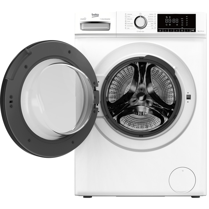 Masina de spalat rufe frontala Beko B1WFM2721WEE, 7 kg, 1200 RPM, Clasa A, 15 programe, Digital Display, SteamCure, Child Lock, Alb