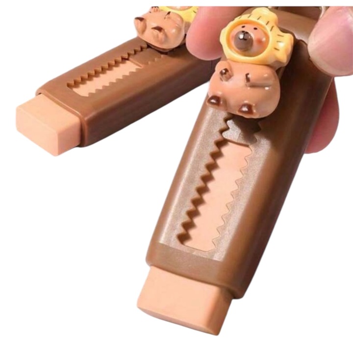 Radiera in forma de creion Kapybara cu tragere si impingere set 3 bucati