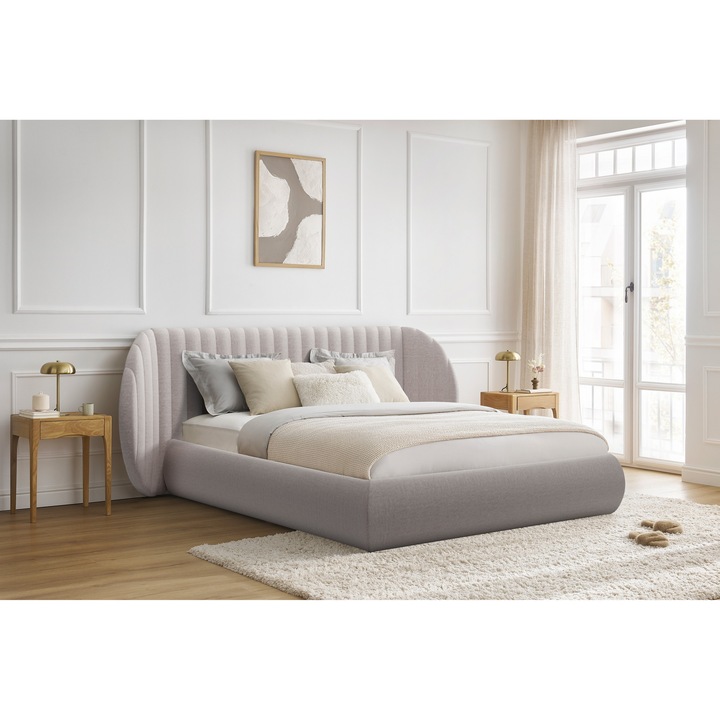 Pat, Meble Bogart, Galin Maya, PAL, Tapitat, Pat, Standard, Compatibilitate saltea 160 x 200, Bej