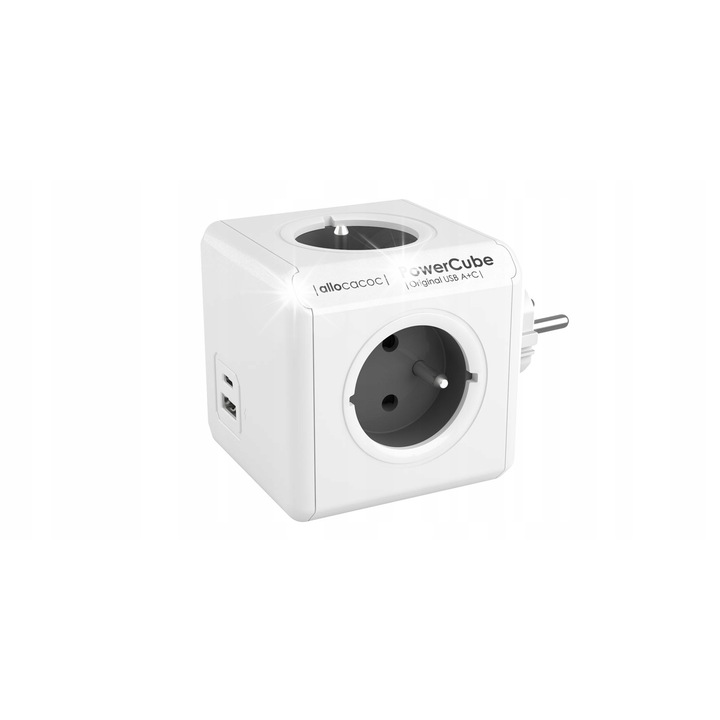 Разклонител Allocacoc PowerCube Original, 4 контакта, 1x USB, 1x USB-C, бял, 16A, 250V