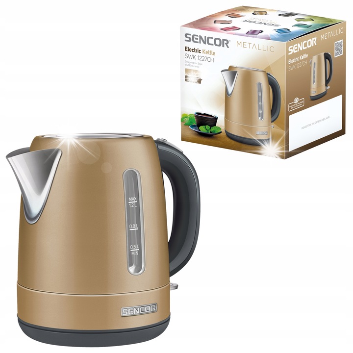 Fierbator electric Sencor SWK 2090BK 2L 2200W sticla neagra, iluminare LED, reglare temperatura 50-100°C