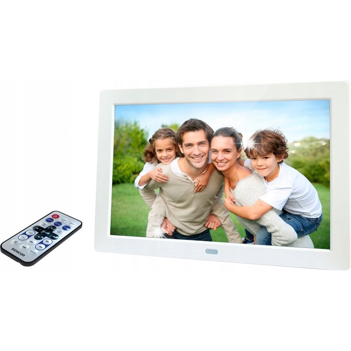 Цифрова фоторамка Sencor 8", 1280x800, бяла, със стойка за бюро, дистанционно управление