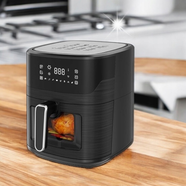 Extralink olajmentes fritőz, 6,5 l, 1800 W, fekete, mérete 36,5x32,3x40,6 cm