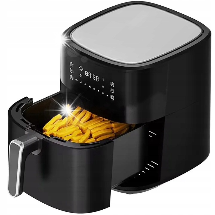 Olajmentes fritőz 6.5L 1600W, 8 főzési funkció, fekete, méretek 32.3x36.5x32.3cm