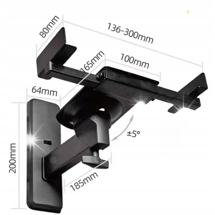 Hangfal tartó, Art, 10kg, állítható 136-300mm, 2 darab, fekete