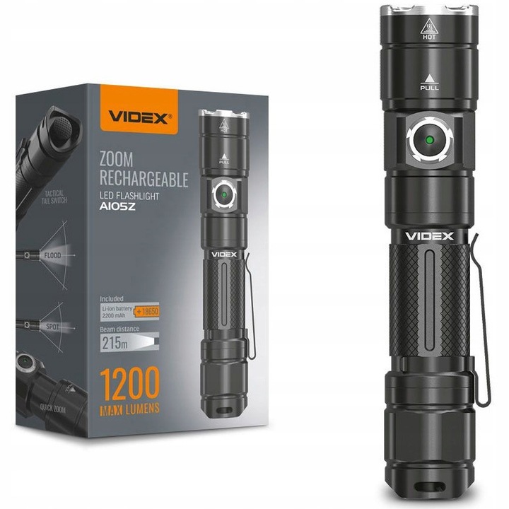 LED фенер Videx VLF-A105Z 10W, 1200Lm, 215m, черен, пълен комплект