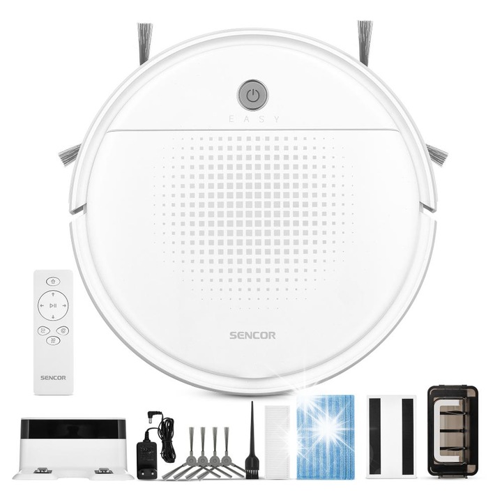 Робот прахосмукачка Sencor SRV 1550WH, бял, 60 мин. автономна работа, 7x29x29см, комплект с моп