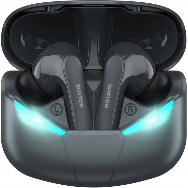 Buxton BTW6600 vezeték nélküli sport fülhallgató, TWS Bluetooth 5.0, IPX4 vízálló, 20 óra üzemidő, Szürke