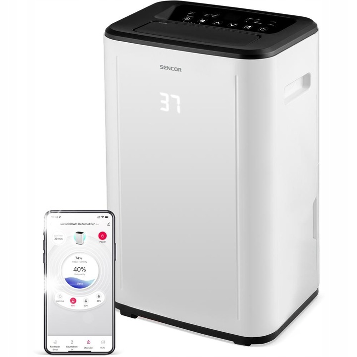 Sencor mobil páramentesítő 20l, Wi-Fi vezérlés, 6l tartály, 25-60 m2, 360W