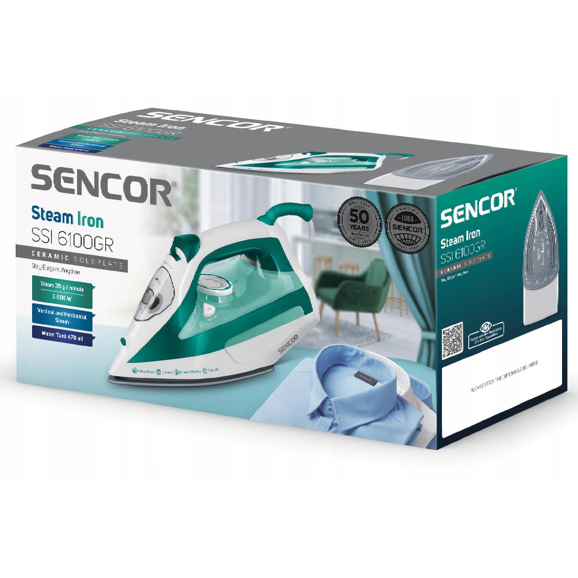Fier de calcat cu abur Sencor SSI 6100GR ceramic verde 470ml 2600W