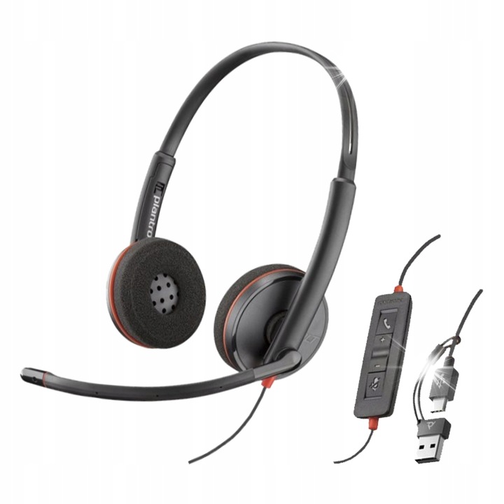 Слушалки за компютър Poly Blackwire 3220, микрофон, USB-A/C, черни, 64см кабел
