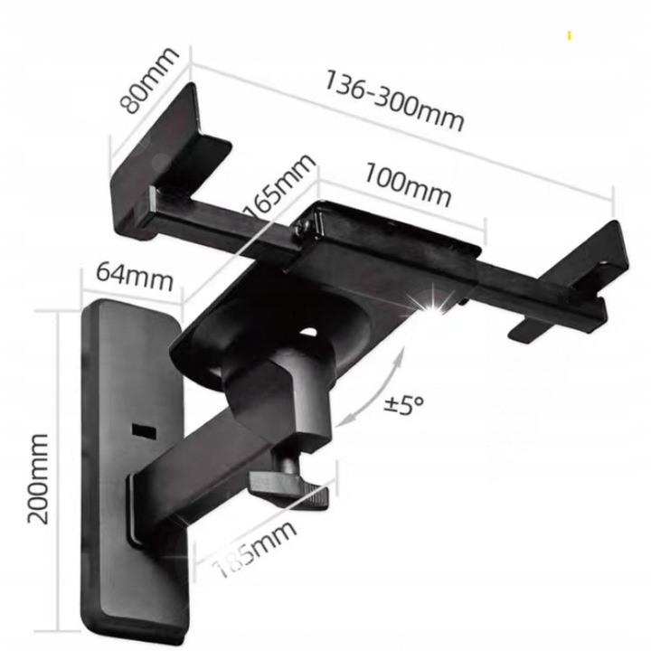 Suport de perete pentru difuzoare Art, set de 2, capacitate 10kg, reglaj 136-300mm, negru