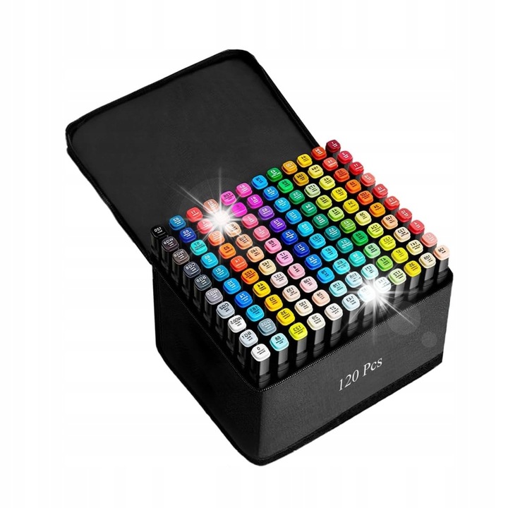 Комплект алкохолни маркери Extralink, 120 цвята, калъф, два вида накрайници, водоустойчиви